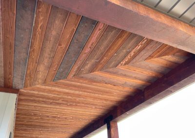 a wooden ceiling with a wooden rafters